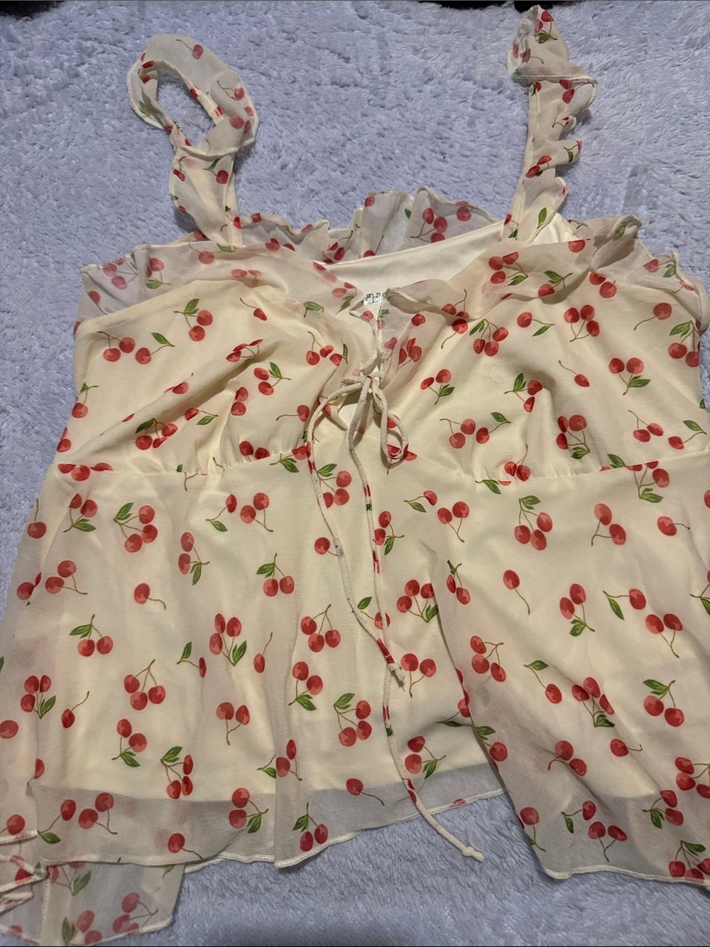 wild fable Cream Cherry-Print Ruffle Strap Cami